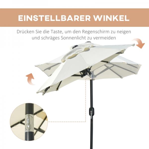 Doppelschirm, Terrassenschirm, neigbar, mit Solarpaneel, 35 LEDs, Stahlrahmen, beige