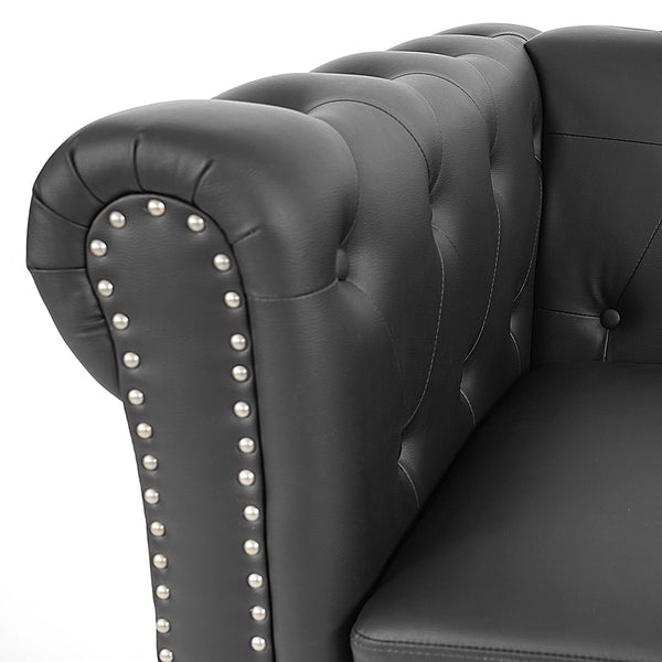 Chesterfield Lounge 2er Sofa Couch Schwarz - runde Füsse