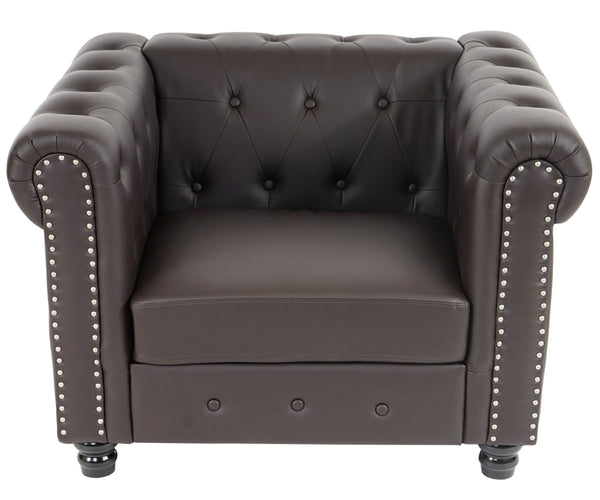 Chesterfield Luxus Loungesessel Kunstleder ~ runde Füsse, braun