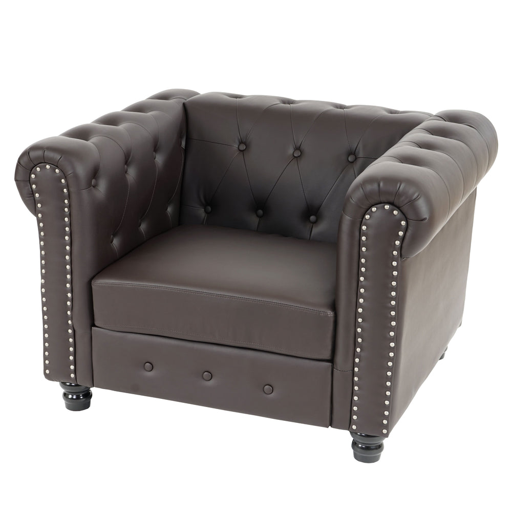 Chesterfield Luxus Loungesessel Kunstleder ~ runde Füsse, braun