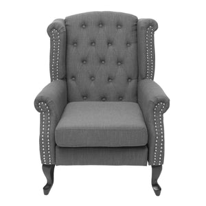 Chesterfield Sessel Ohrensessel Stoff dunkelgrau mit Ottomane