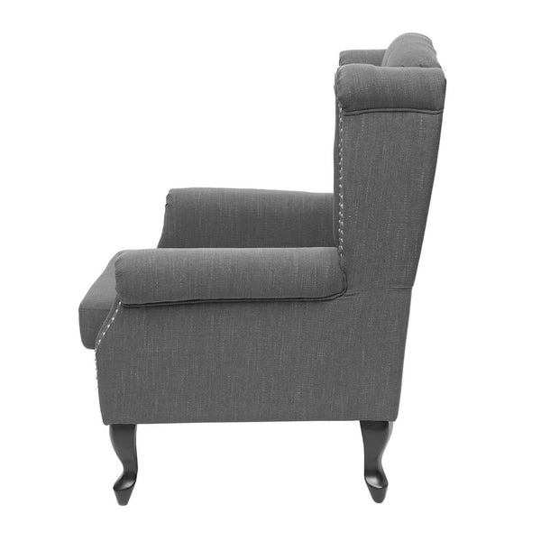 Chesterfield Sessel Ohrensessel Stoff dunkelgrau mit Ottomane
