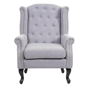 Chesterfield Sessel Ohrensessel Stoff grau