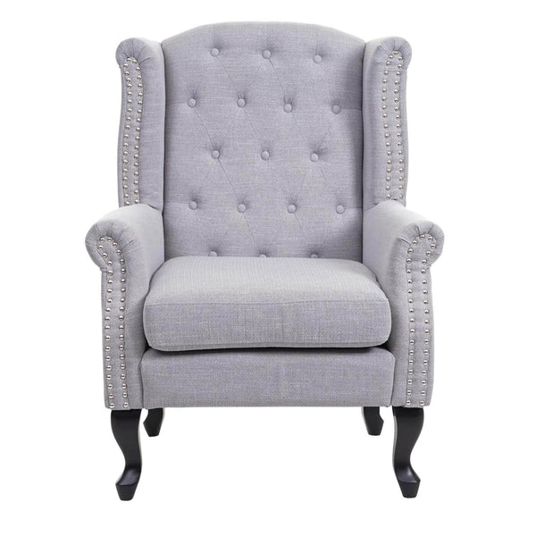 Chesterfield Sessel Ohrensessel Stoff grau