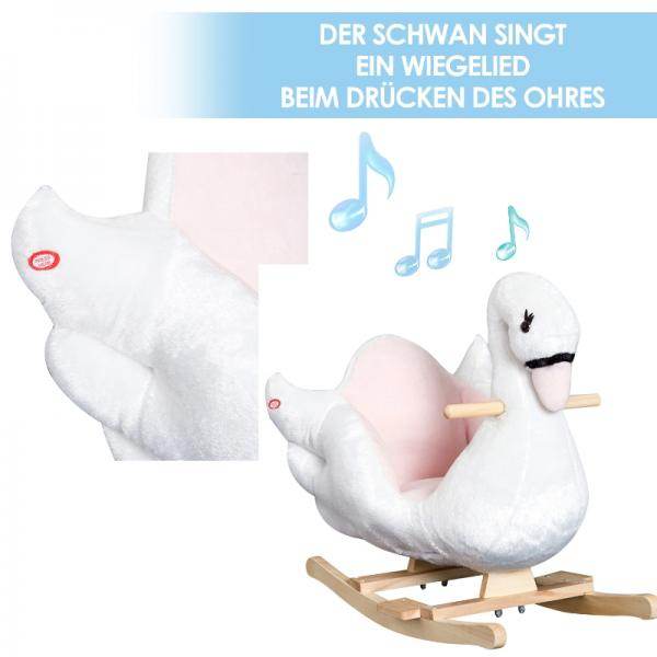 Schaukelpferd Baby Schaukeltier Schwan mit Musik Spielzeug Plüsch Rosa+Weiss