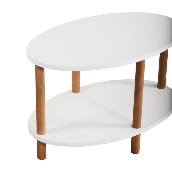 Tavolino da caffè Højreby con ripiano inferiore, 43x70x44cm, ovale, bianco