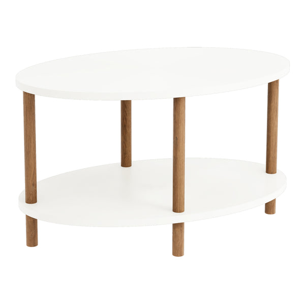 Tavolino da caffè Højreby con ripiano inferiore, 43x70x44cm, ovale, bianco