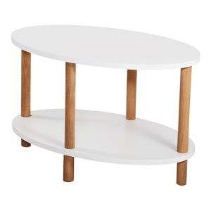 Tavolino da caffè Højreby con ripiano inferiore, 43x70x44cm, ovale, bianco