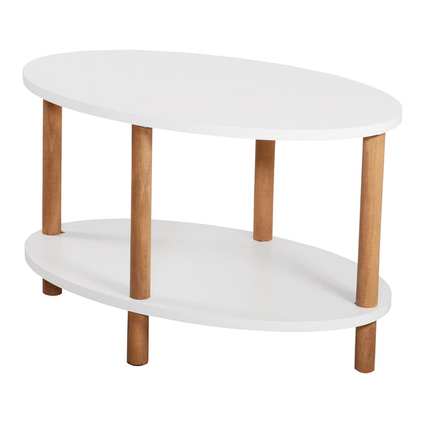 Tavolino da caffè Højreby con ripiano inferiore, 43x70x44cm, ovale, bianco