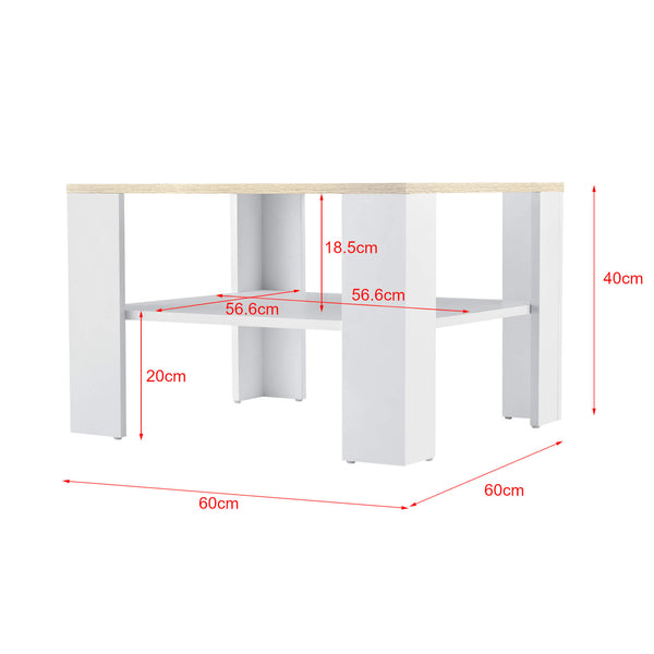 Tavolino da caffè Aachen 60x60x40 cm con ripiano, effetto bianco/rovere