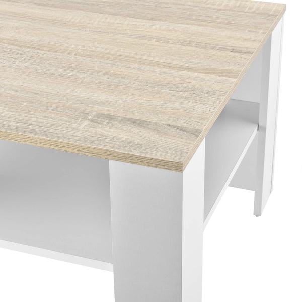 Tavolino da caffè Aachen 60x60x40 cm con ripiano, effetto bianco/rovere