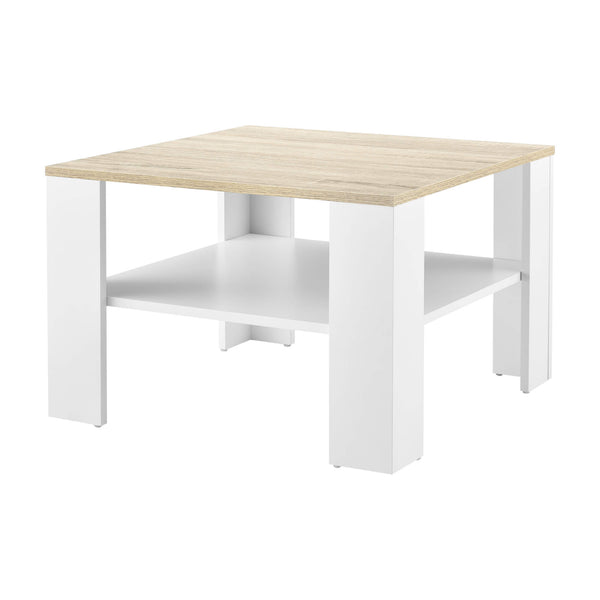 Tavolino da caffè Aachen 60x60x40 cm con ripiano, effetto bianco/rovere