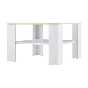 Tavolino da caffè Aachen 60x60x40 cm con ripiano, effetto bianco/rovere