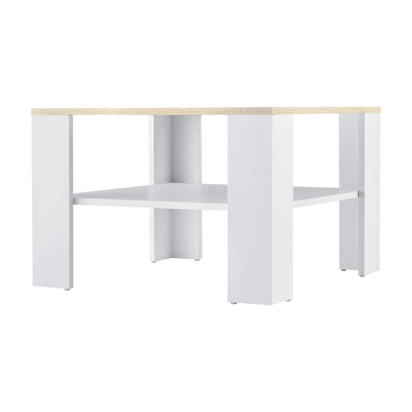 Tavolino da caffè Aachen 60x60x40 cm con ripiano, effetto bianco/rovere