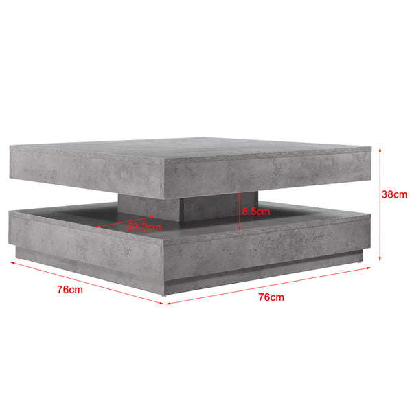 Tavolino Florence 76x76x38 cm, girevole con ripiano, effetto cemento