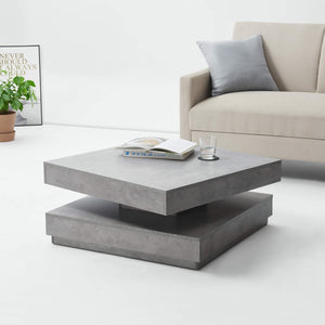 Tavolino Florence 76x76x38 cm, girevole con ripiano, effetto cemento