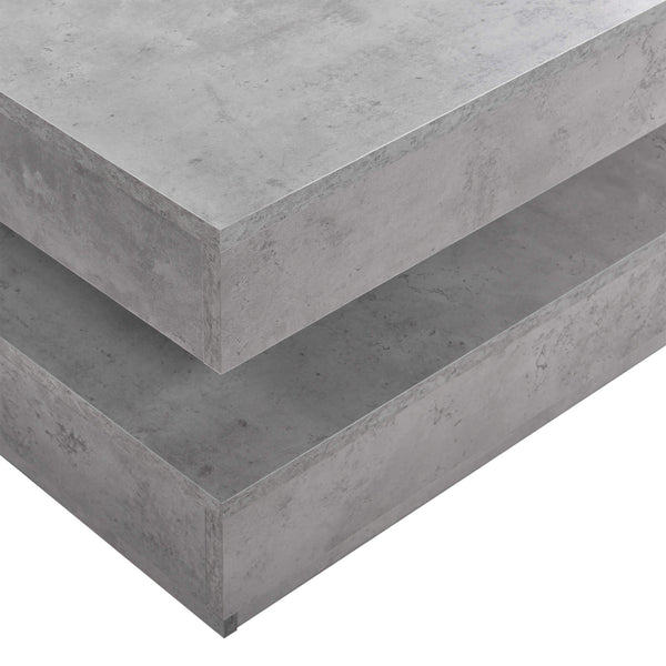 Tavolino Florence 76x76x38 cm, girevole con ripiano, effetto cemento