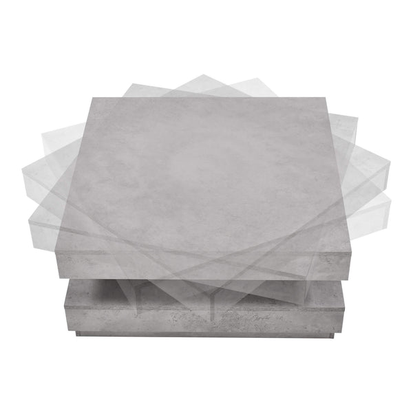 Tavolino Florence 76x76x38 cm, girevole con ripiano, effetto cemento