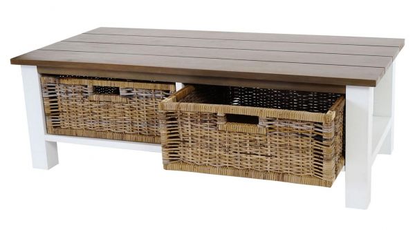 Couchtisch Tula Holztisch 38x112x52cm 2 Körbe