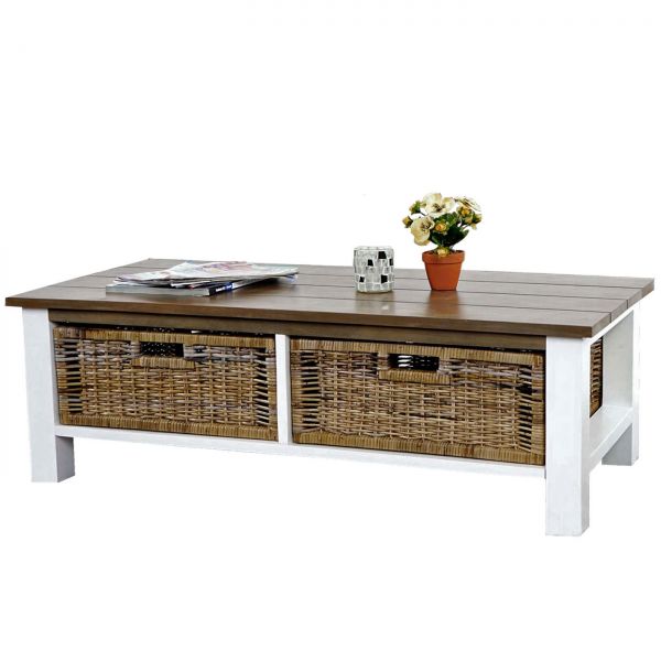 Couchtisch Tula Holztisch 38x112x52cm 2 Körbe