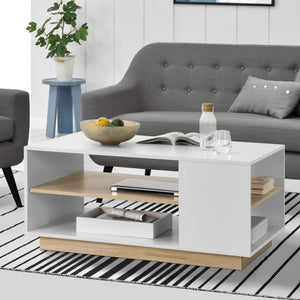 Tavolino Trelleborg 100x60x46 cm con 2 ripiani, bianco/rovere
