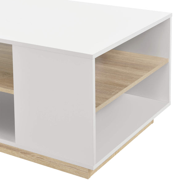 Tavolino Trelleborg 100x60x46 cm con 2 ripiani, bianco/rovere