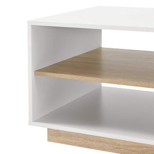 Tavolino Trelleborg 100x60x46 cm con 2 ripiani, bianco/rovere