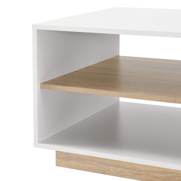 Tavolino Trelleborg 100x60x46 cm con 2 ripiani, bianco/rovere