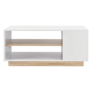 Tavolino Trelleborg 100x60x46 cm con 2 ripiani, bianco/rovere