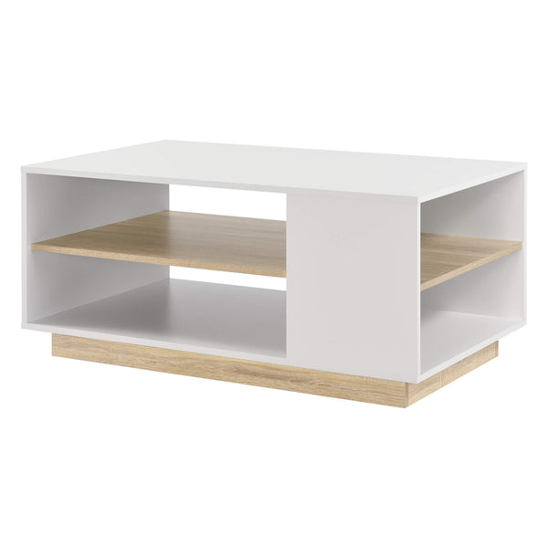 Tavolino Trelleborg 100x60x46 cm con 2 ripiani, bianco/rovere