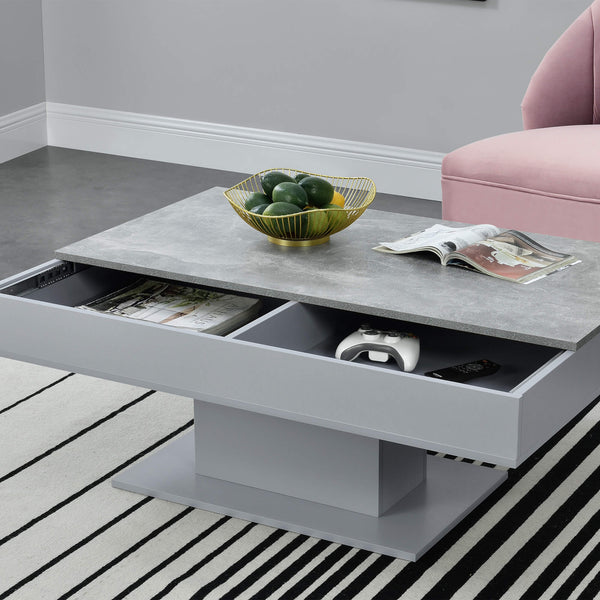 Tavolino Lünen con 2 scomparti portaoggetti, effetto cemento, grigio chiaro