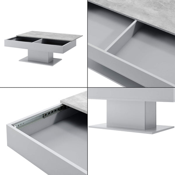 Tavolino Lünen con 2 scomparti portaoggetti, effetto cemento, grigio chiaro