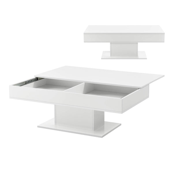 Tavolino Lünen con 2 vani portaoggetti, bianco lucido
