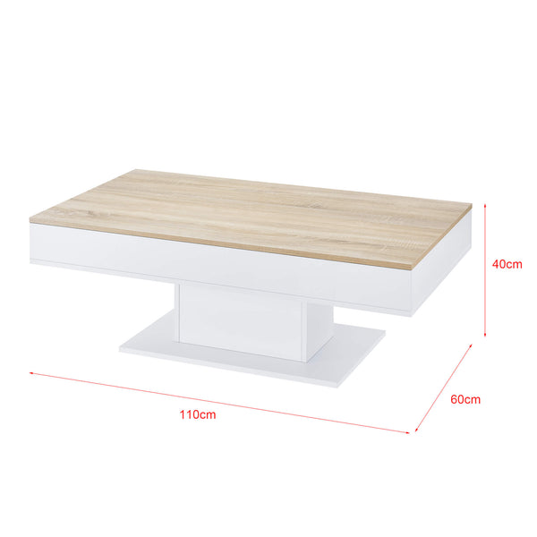 Tavolino Lünen 40x110x60cm con 2 scomparti portaoggetti, effetto rovere, bianco