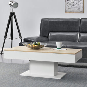 Tavolino Lünen 40x110x60cm con 2 scomparti portaoggetti, effetto rovere, bianco