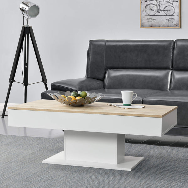 Tavolino Lünen 40x110x60cm con 2 scomparti portaoggetti, effetto rovere, bianco