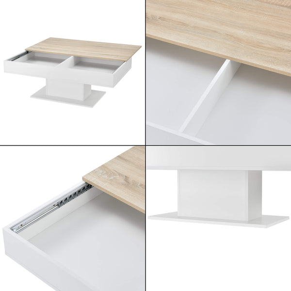 Tavolino Lünen 40x110x60cm con 2 scomparti portaoggetti, effetto rovere, bianco