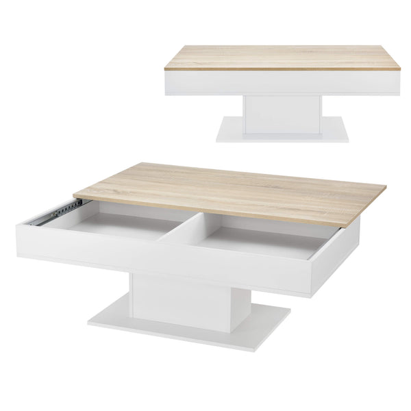 Tavolino Lünen 40x110x60cm con 2 scomparti portaoggetti, effetto rovere, bianco