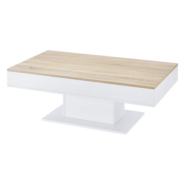 Tavolino Lünen 40x110x60cm con 2 scomparti portaoggetti, effetto rovere, bianco