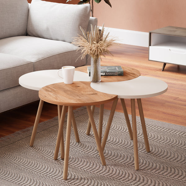 Couchtisch Højer im 4er Set 48x45x32cm Weiss/Holzoptik