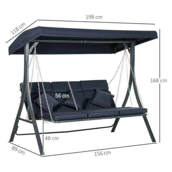 Hollywoodschaukel, für 3 Personen, verstellbares Sonnendach, bis 270 kg, dunkelblau