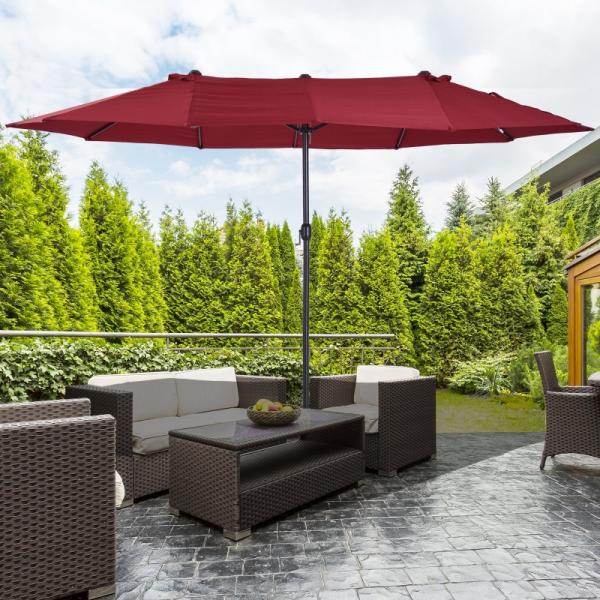Sonnenschirm Doppelsonnenschirm Terrassenschirm mit Handkurbel Weinrot Oval