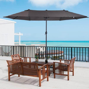 Sonnenschirm Doppelsonnenschirm Terrassenschirm mit Handkurbel Grau Oval