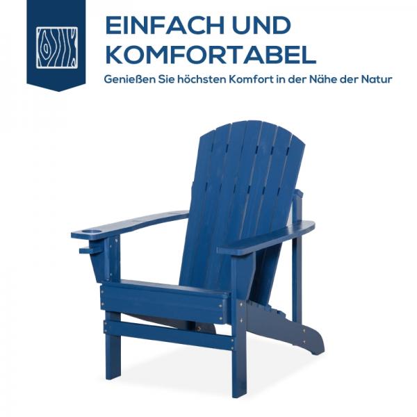 Adirondack-Gartenstuhl mit Becherhalter Gartenliege Balkonstuhl Massivholz Blau