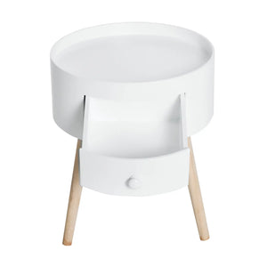 Couchtisch rund Beistelltisch mit Schublade Holz Weiss