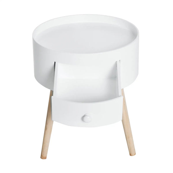 Couchtisch rund Beistelltisch mit Schublade Holz Weiss