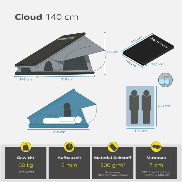 Triangle Dachzelt Cloud für 2 Personen - 140 cm
