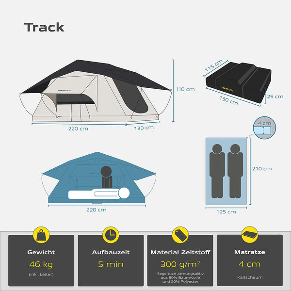 Dachzelt Track für 2 Personen - 130 cm
