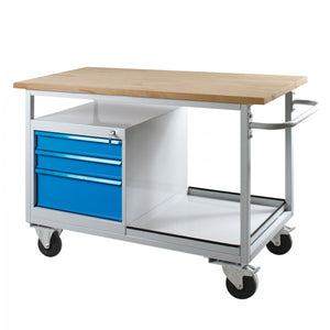 ADB Tischwagen Eko mit 3 Schubladen, RAL7035/5012,  L 1300 x B 600 x H 850 mm