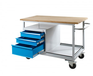 ADB Tischwagen Eko mit 3 Schubladen, RAL7035/5012,  L 1300 x B 600 x H 850 mm